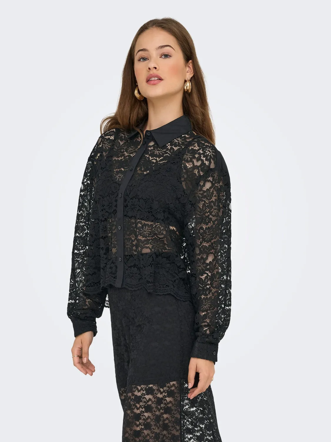 ONLY Onljilli Lace Mix maglietta donna nera S pizzo