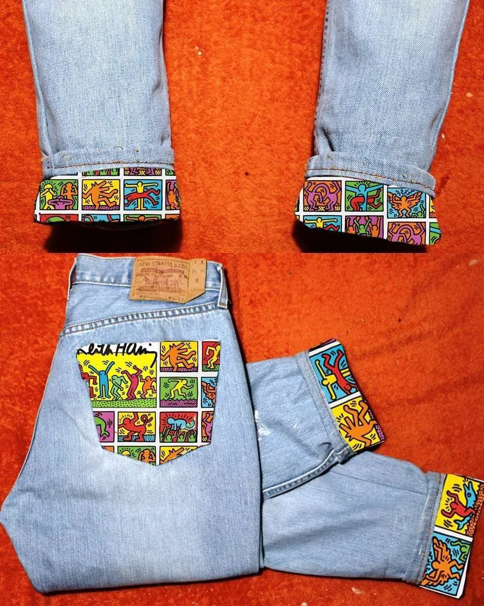 Levi's Vintage Keith Haring jeans con tessuto custom