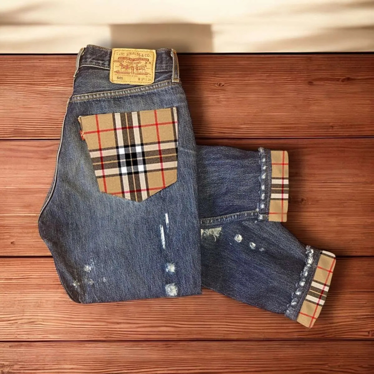 Levi's Vintage 2525 jeans custom tessuto scozzese