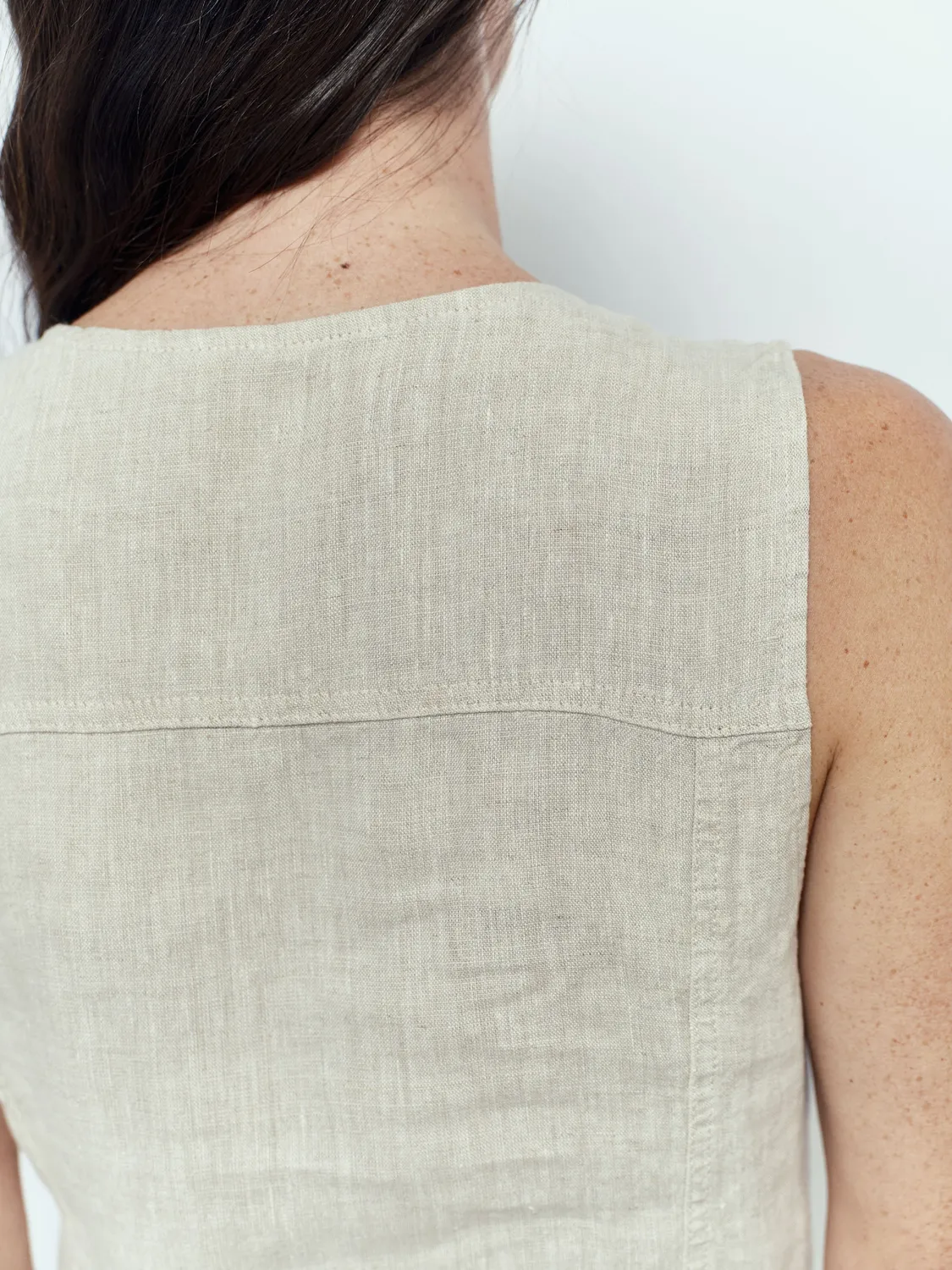 Acquaverde Trucker gilet lino Natural taglio dritto
