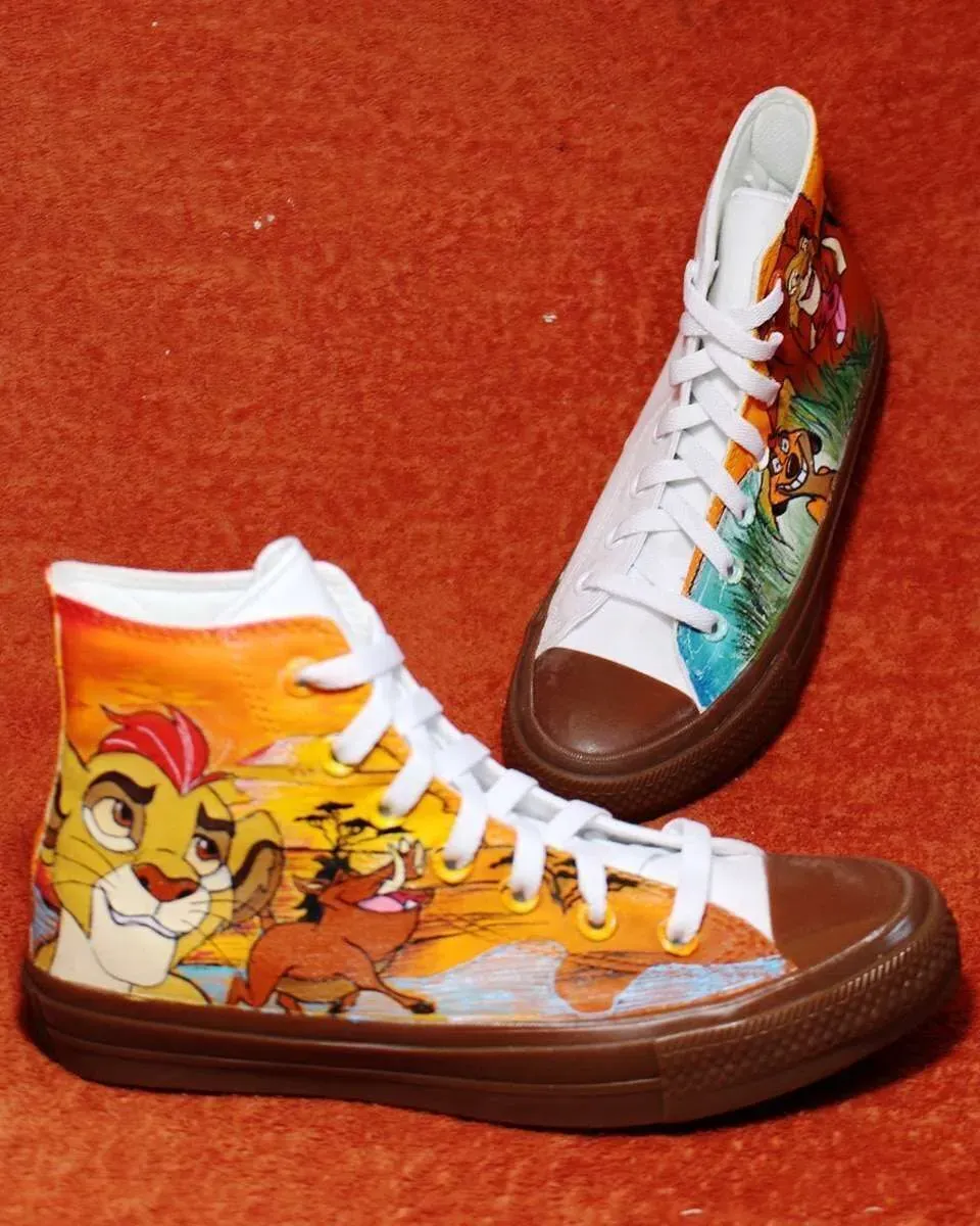 Converse All Star Re Leone sneakers dipinte a mano cartone