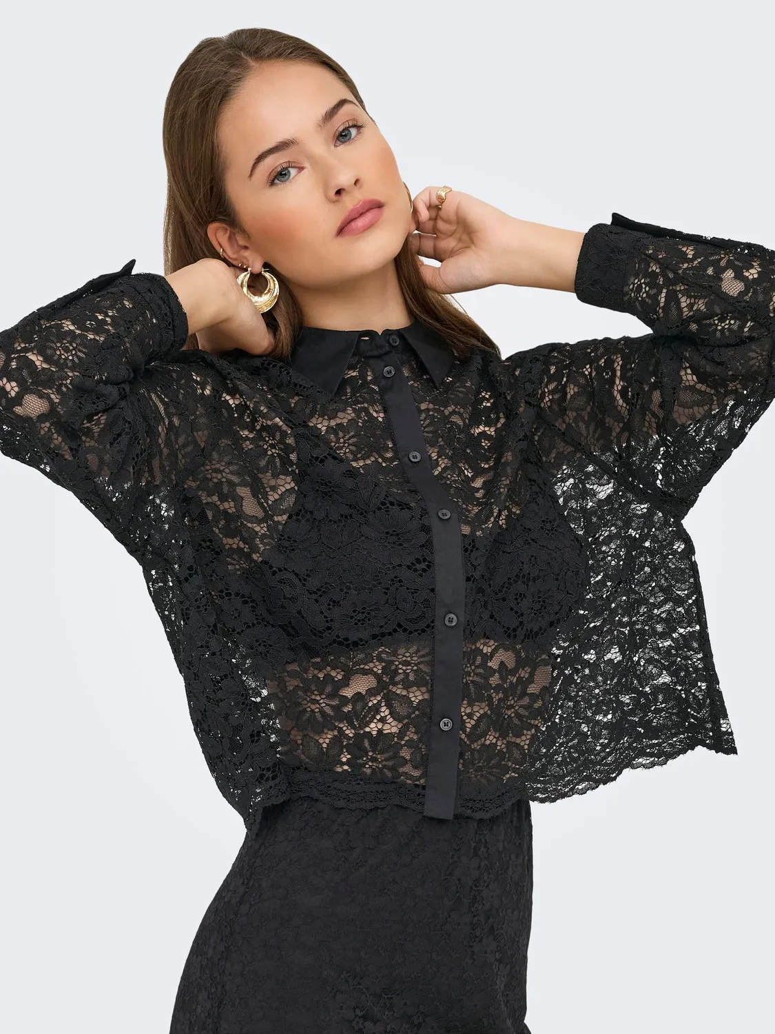 ONLY Onljilli Lace Mix maglietta donna nera S pizzo