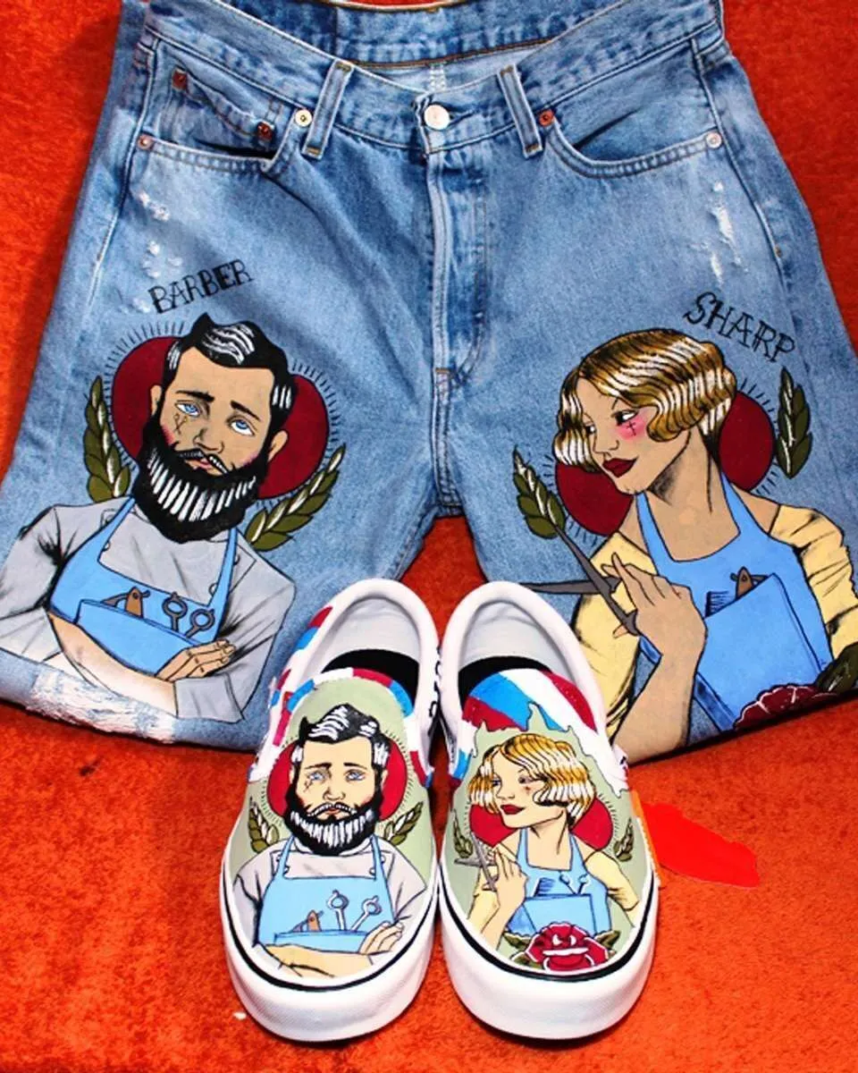 Vans Slip-On Barber sneakers dipinte a mano