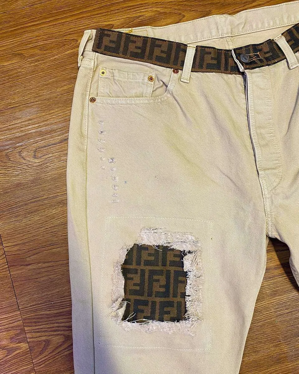 Levi's Vintage Beige Fendi jeans con tessuto