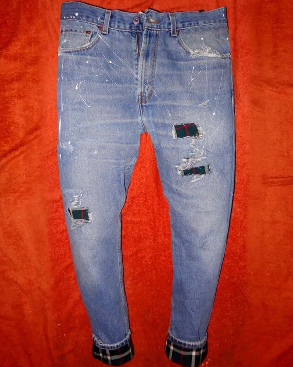 Levi's Vintage jeans teschio celeste tessuto check custom