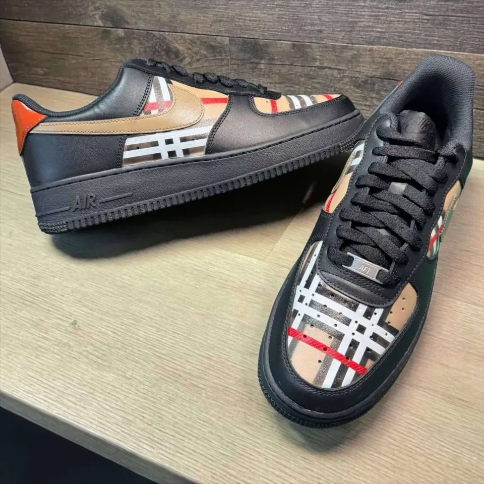 Never Say Never Air Force 1 Black scarpe Nike dipinte Burberry