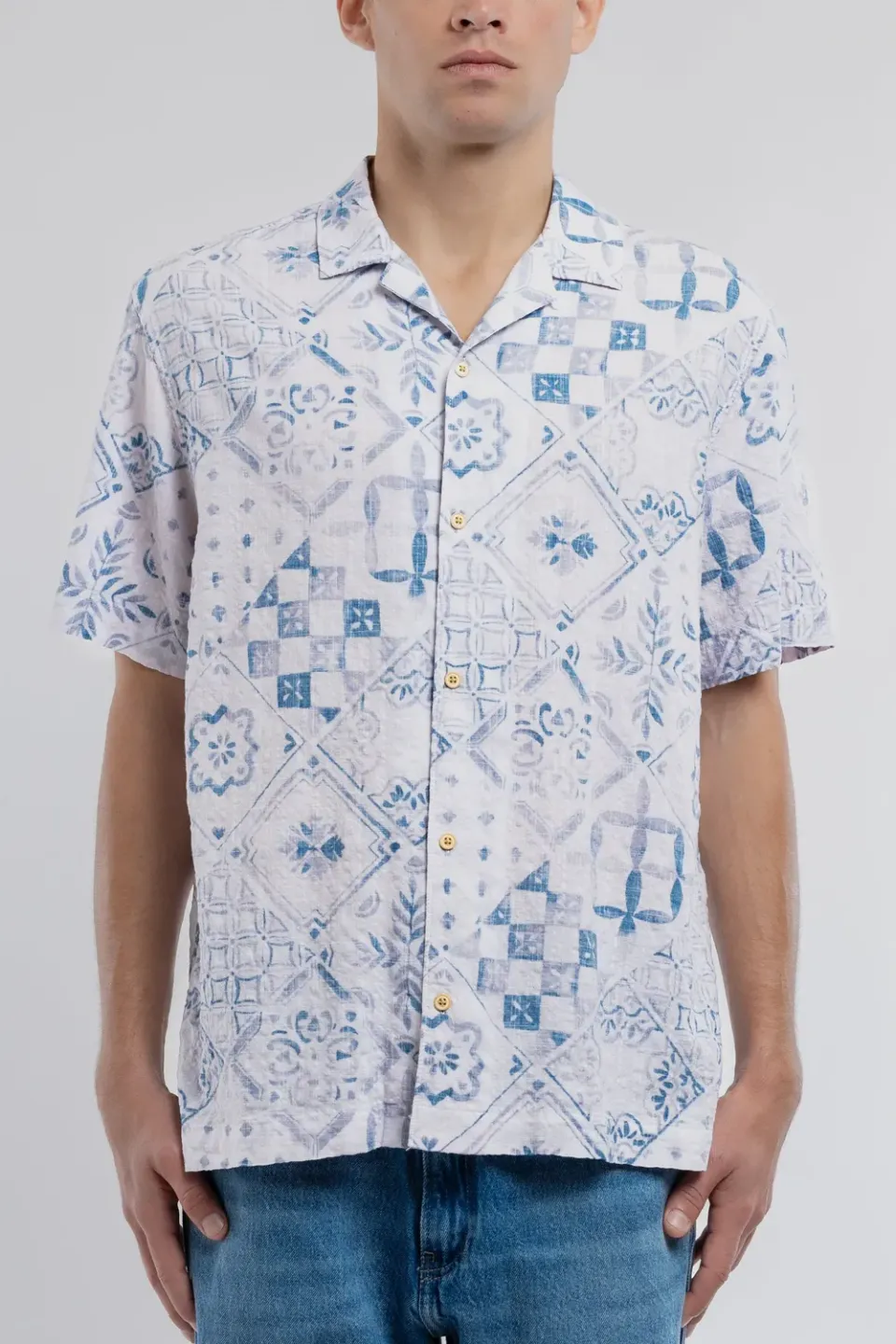 Teddy Smith C-Raymond Camicia Hawaiana Bianca Blu