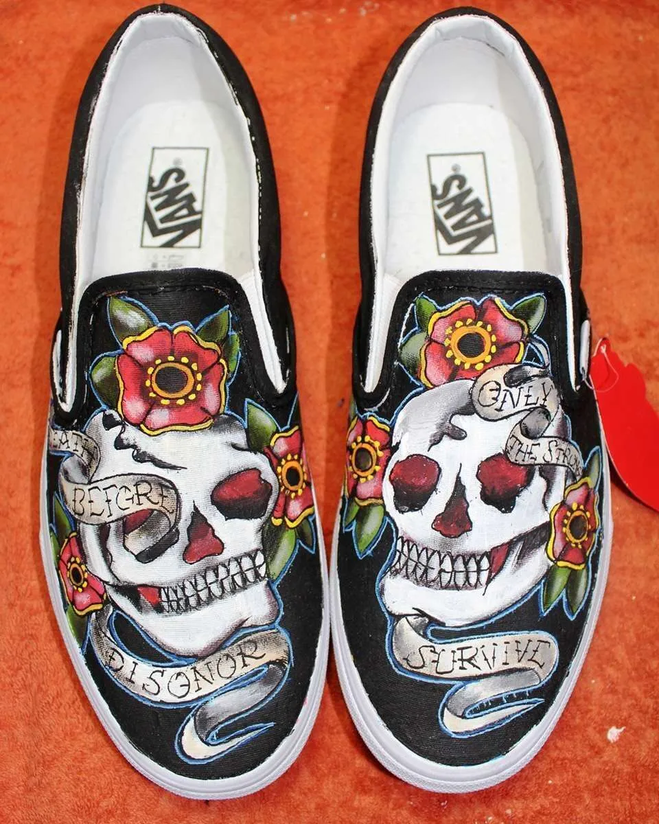 Vans Slip-On scarpe dipinte Teschi nere