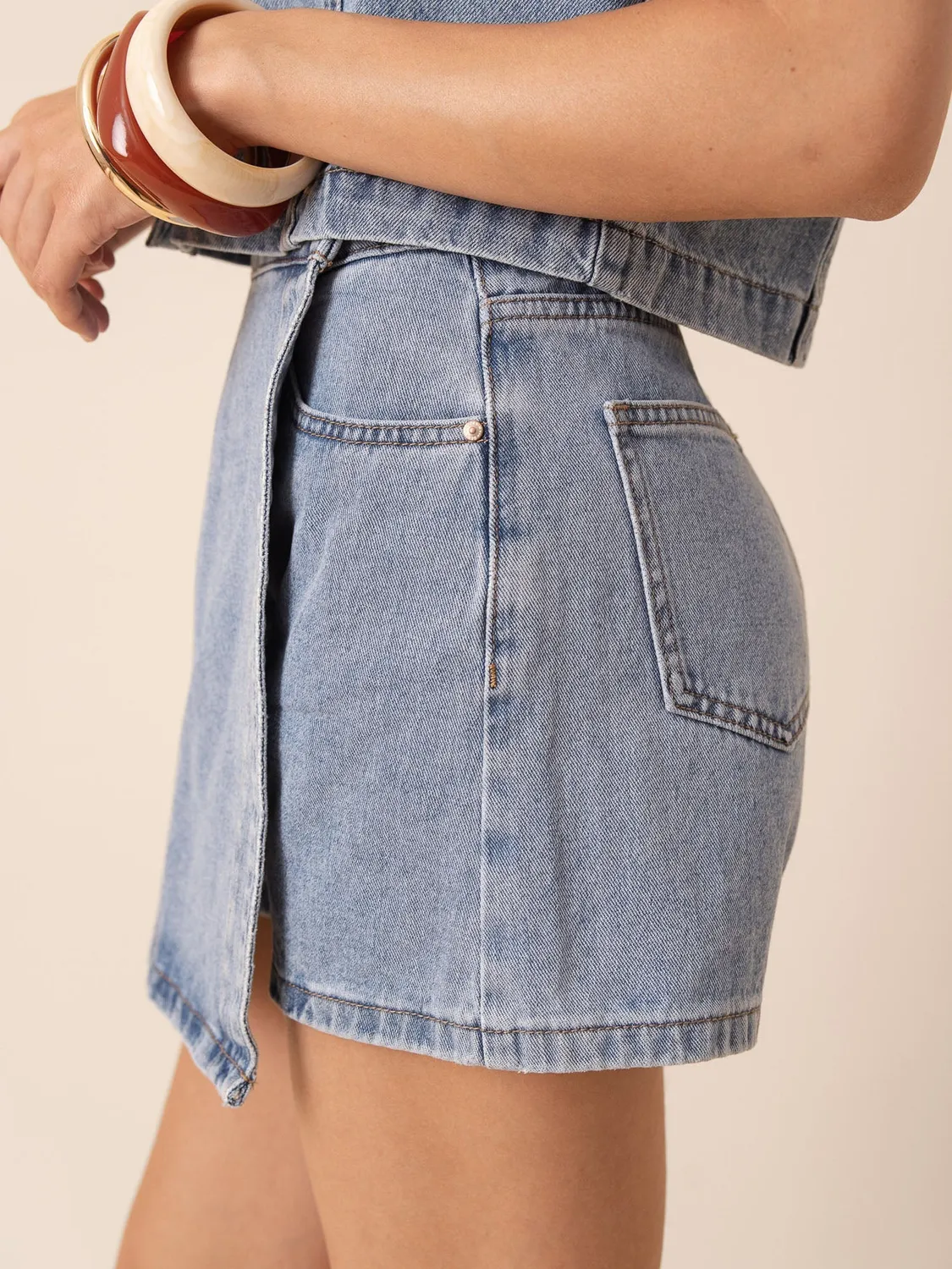 Oraije Jadene gonna shorts denim blu stone