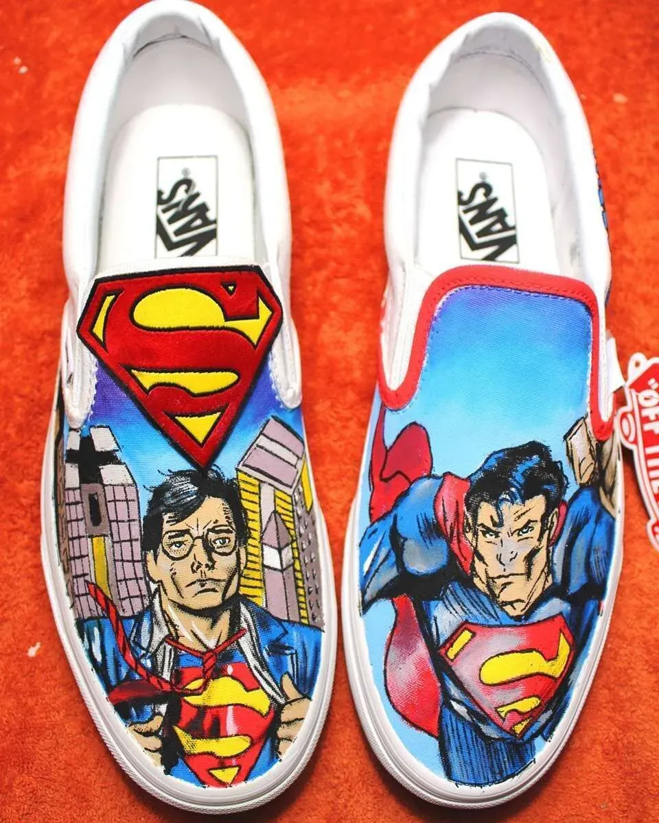 Vans Slip-On Superman scarpe dipinte a mano fumetti