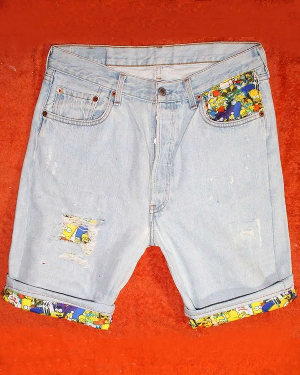 Levi's Vintage Homer Simpson bermuda jeans custom dipinto