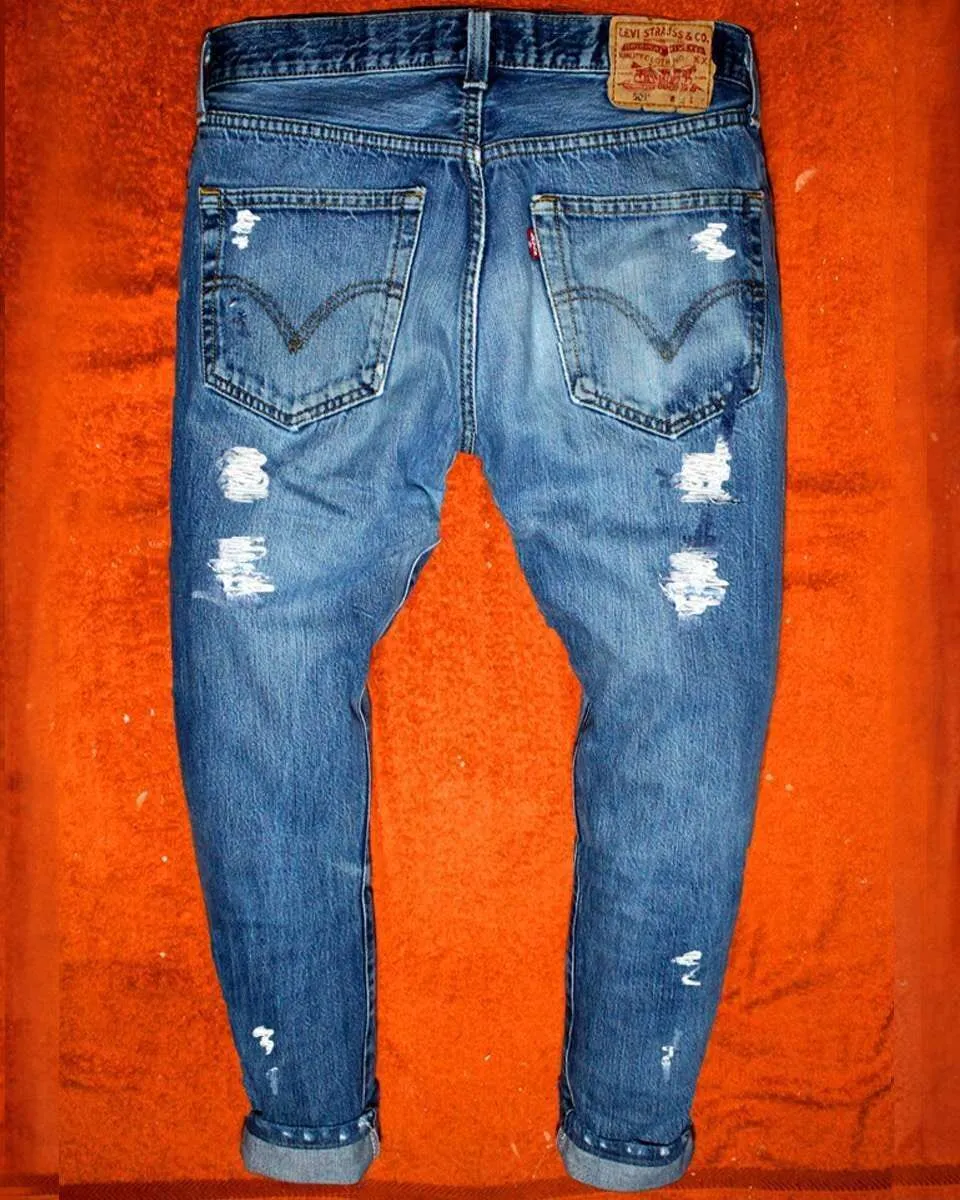 Never Say Never jeans Levi's vintage Topolino Dark dipinti a mano