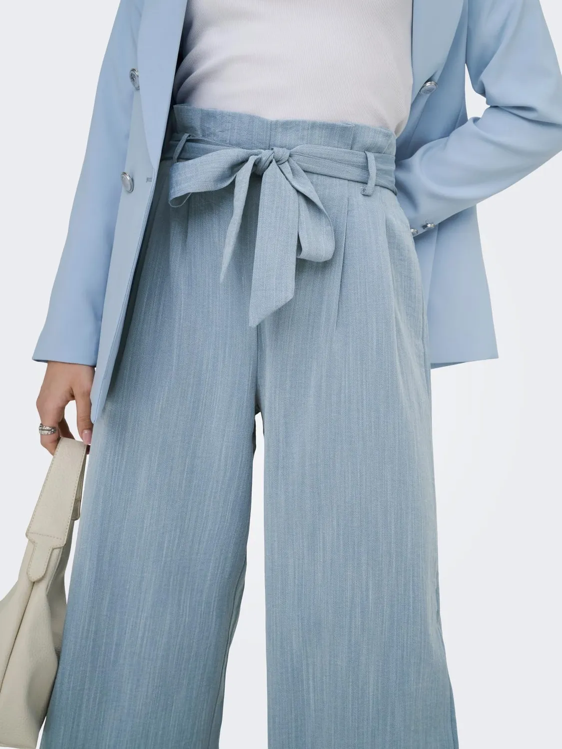 ONLY Onlmarsa Solid Paperbag pantaloni donna Denim Sbiadito vita alta