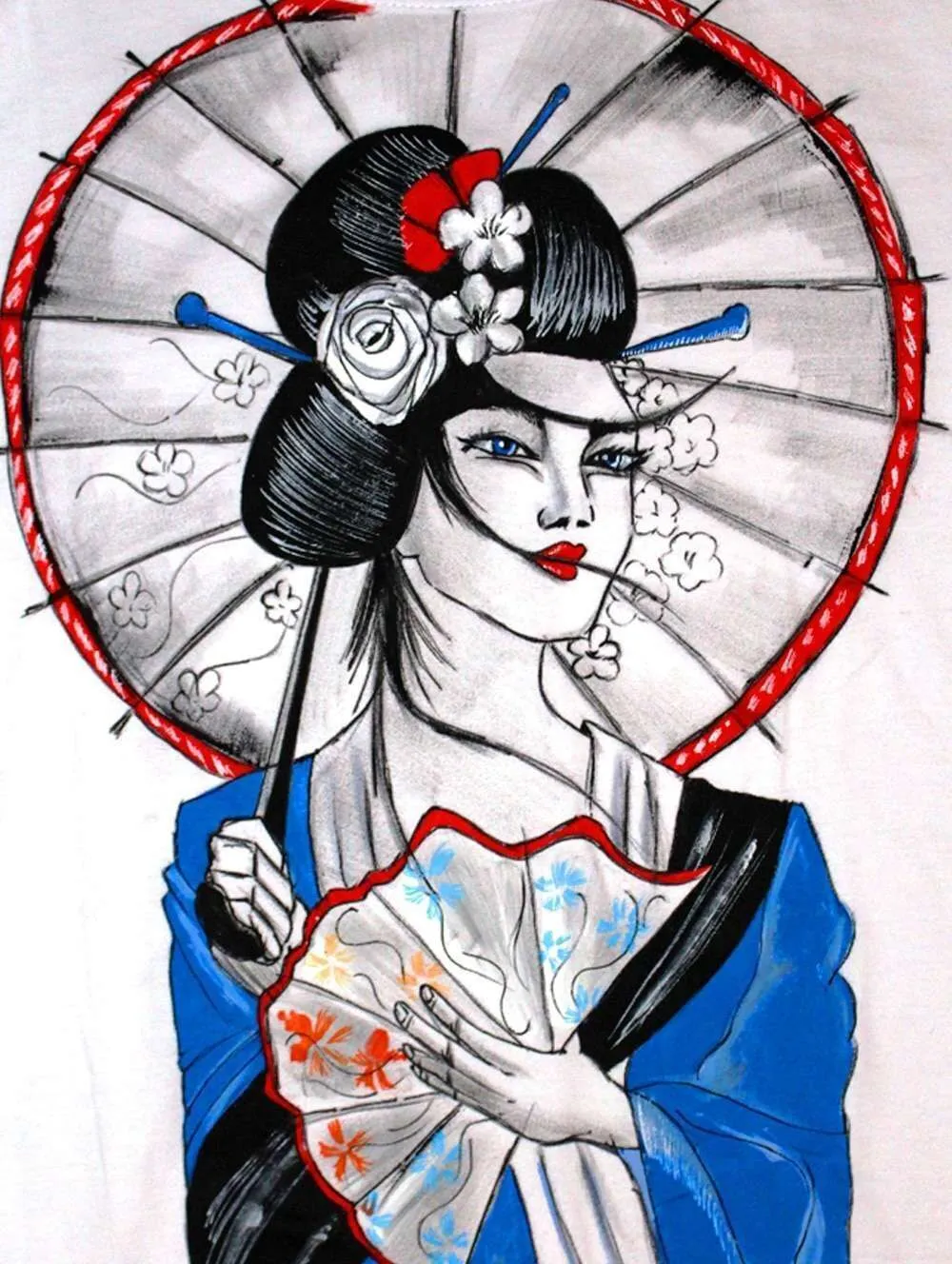 Never Say Never Geisha t-shirt dipinta a mano cotone