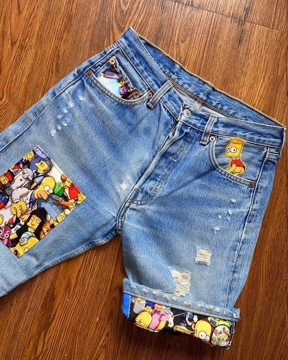 Never Say Never Bermuda Levi's Bart Simpson short jeans dipinto