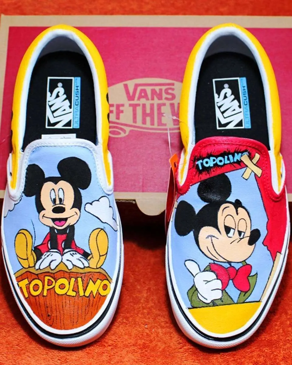 Never Say Never Vans Slip-On Topolino Scarpe Dipinte a Mano