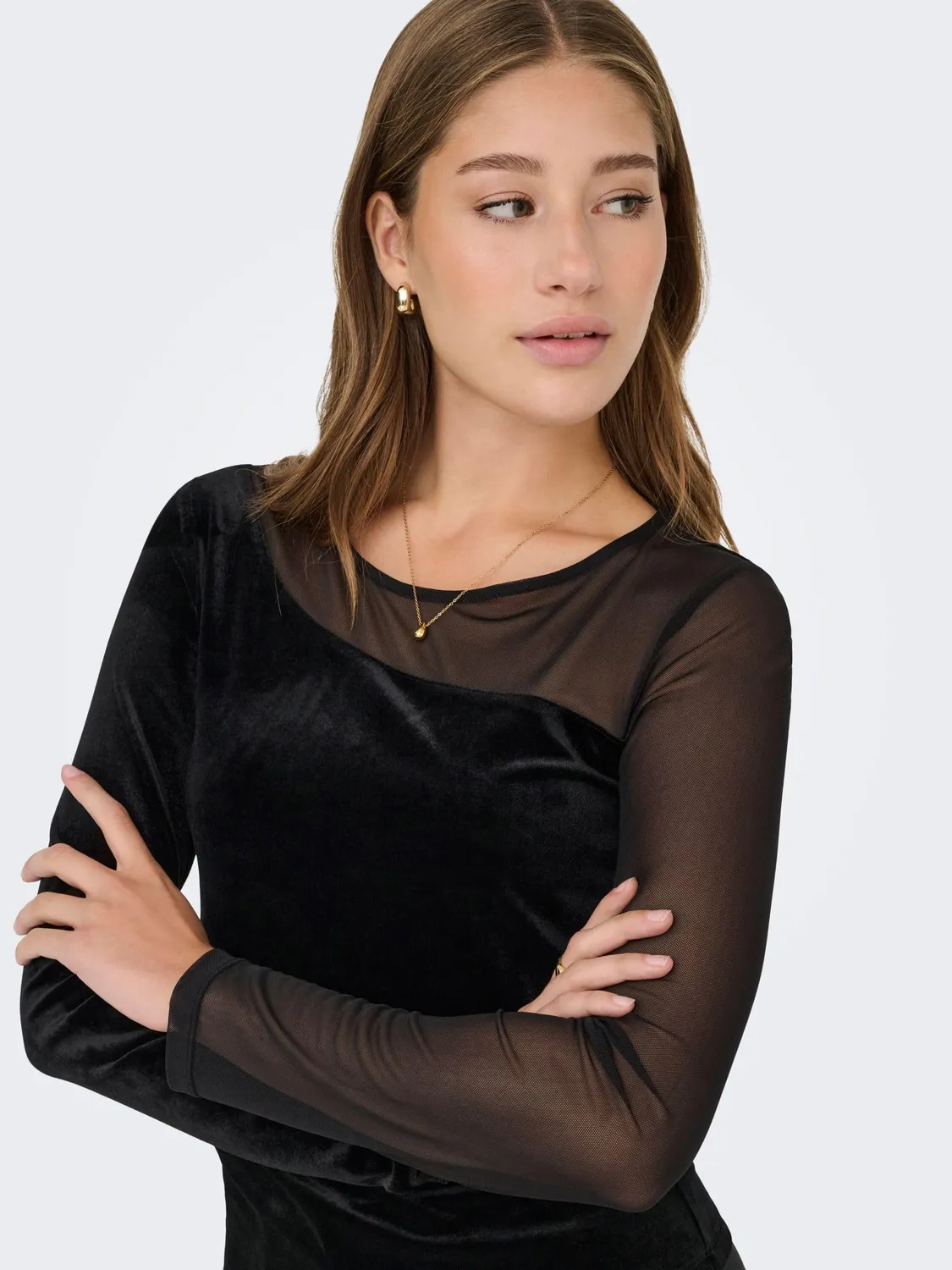 ONLY Onlsmooth Mesh Mix top donna L manica lunga