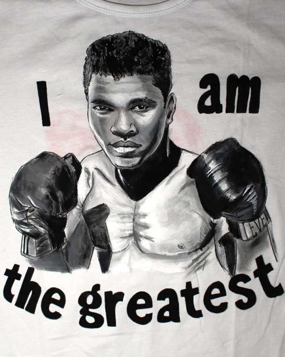 Never Say Never Muhammad Ali T-Shirt Dipinta a Mano Boxe
