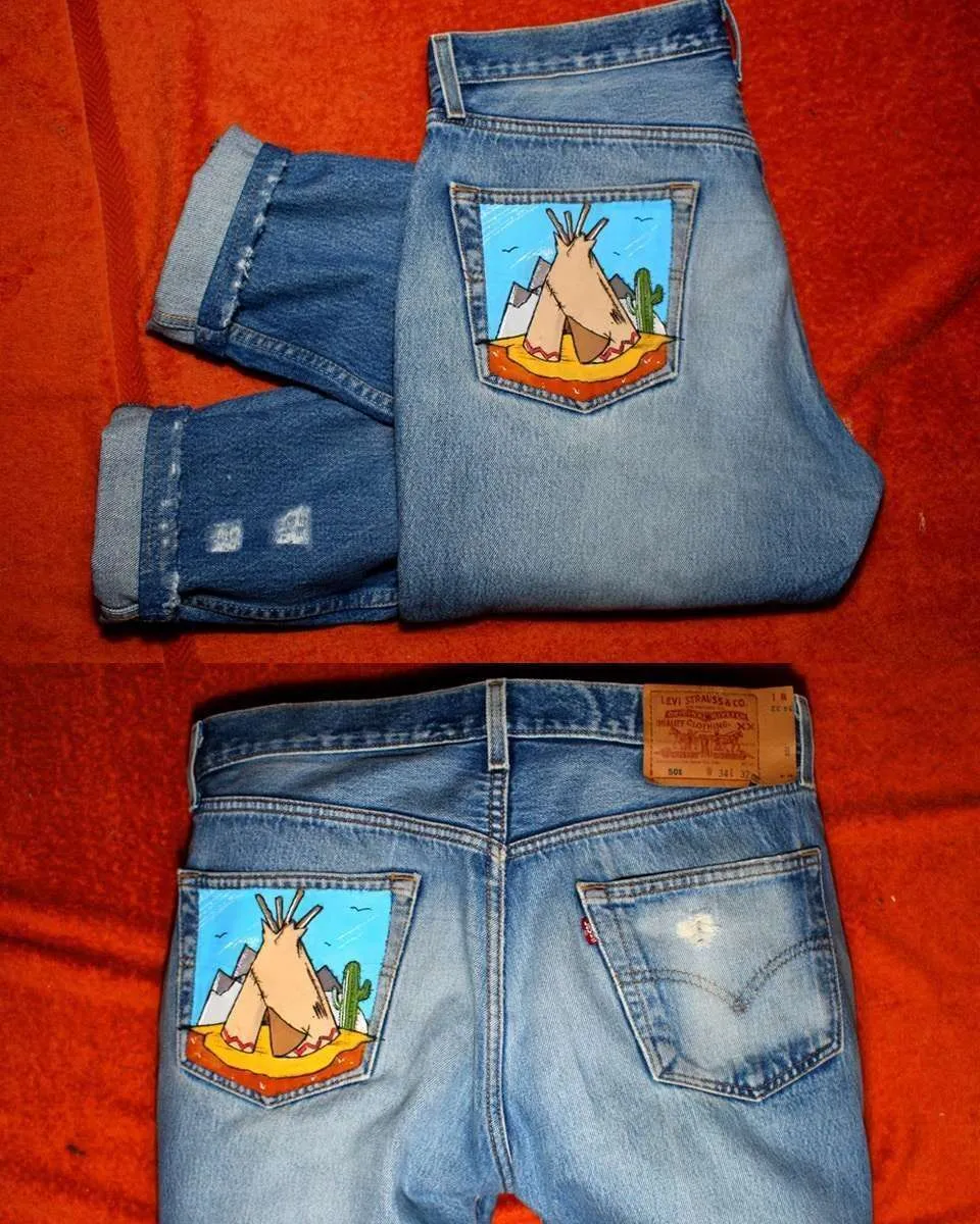 Levi's Vintage Capanna Indiana Cactus jeans dipinti a mano