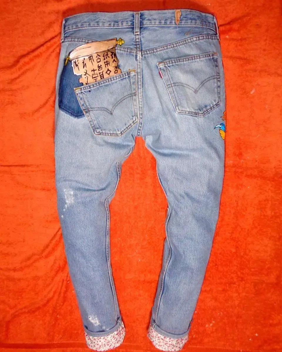 Never Say Never Levi's Vintage Carpa Koi jeans dipinti su misura
