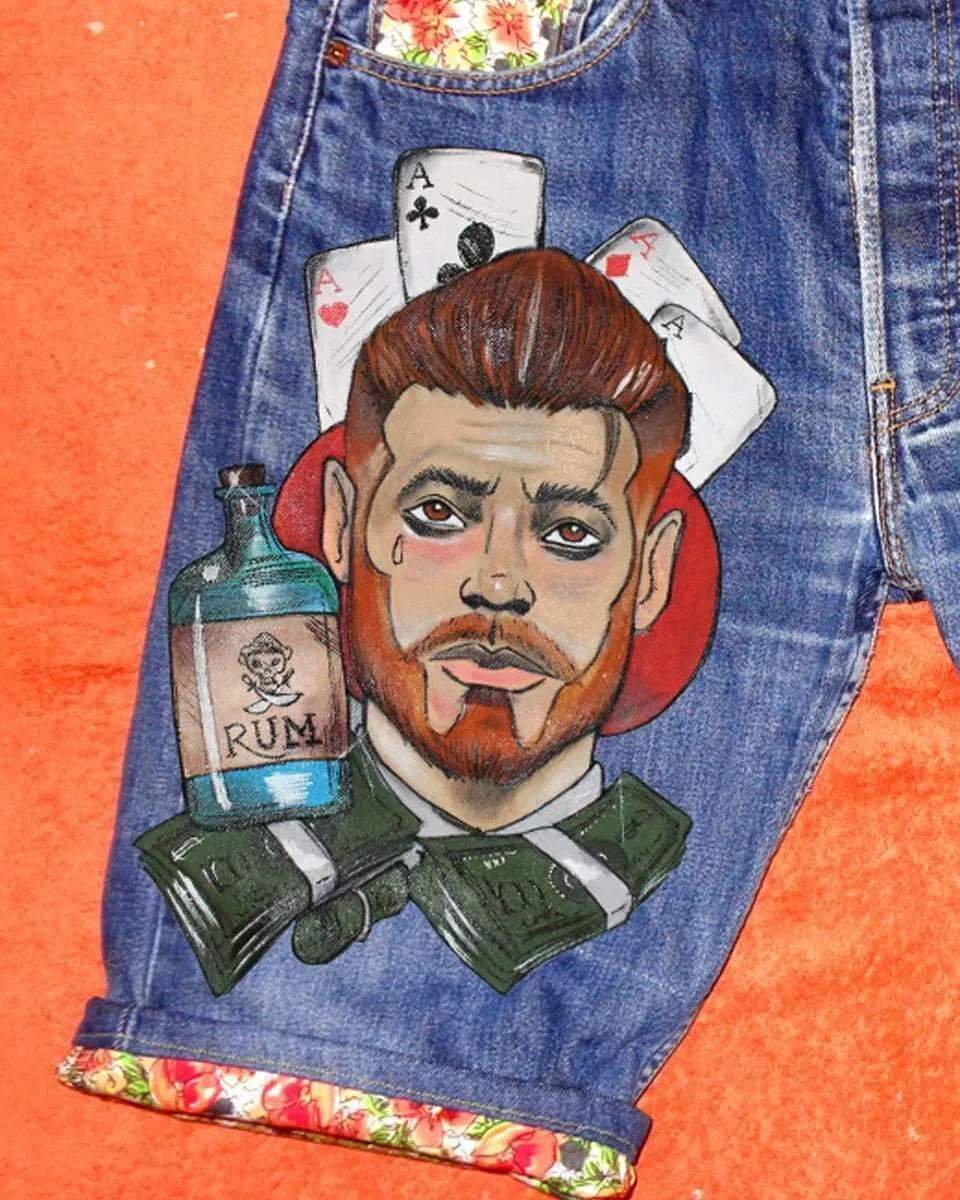 Levi's Bermuda Carte Alcool short jeans dipinto a mano