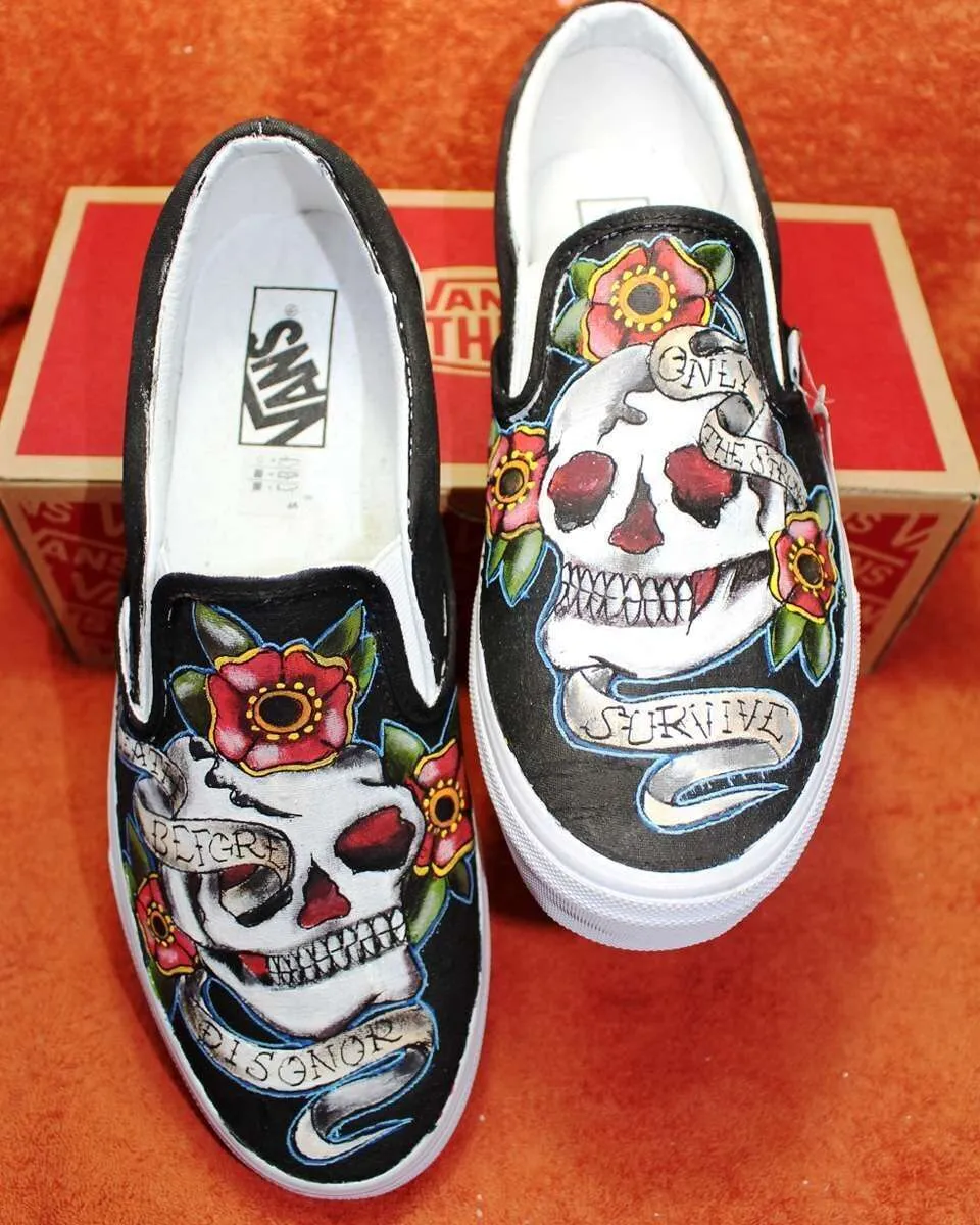 Vans Slip-On scarpe dipinte Teschi nere