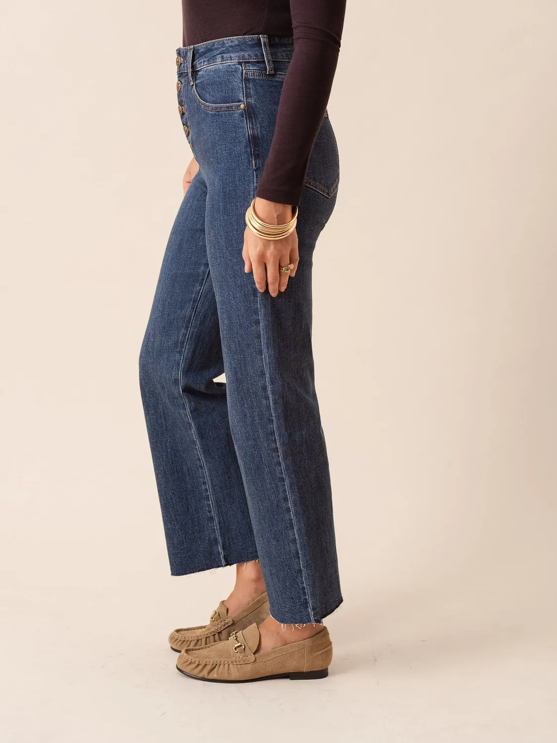 Oraije Frenchy jeans dritti blu sfrangiati