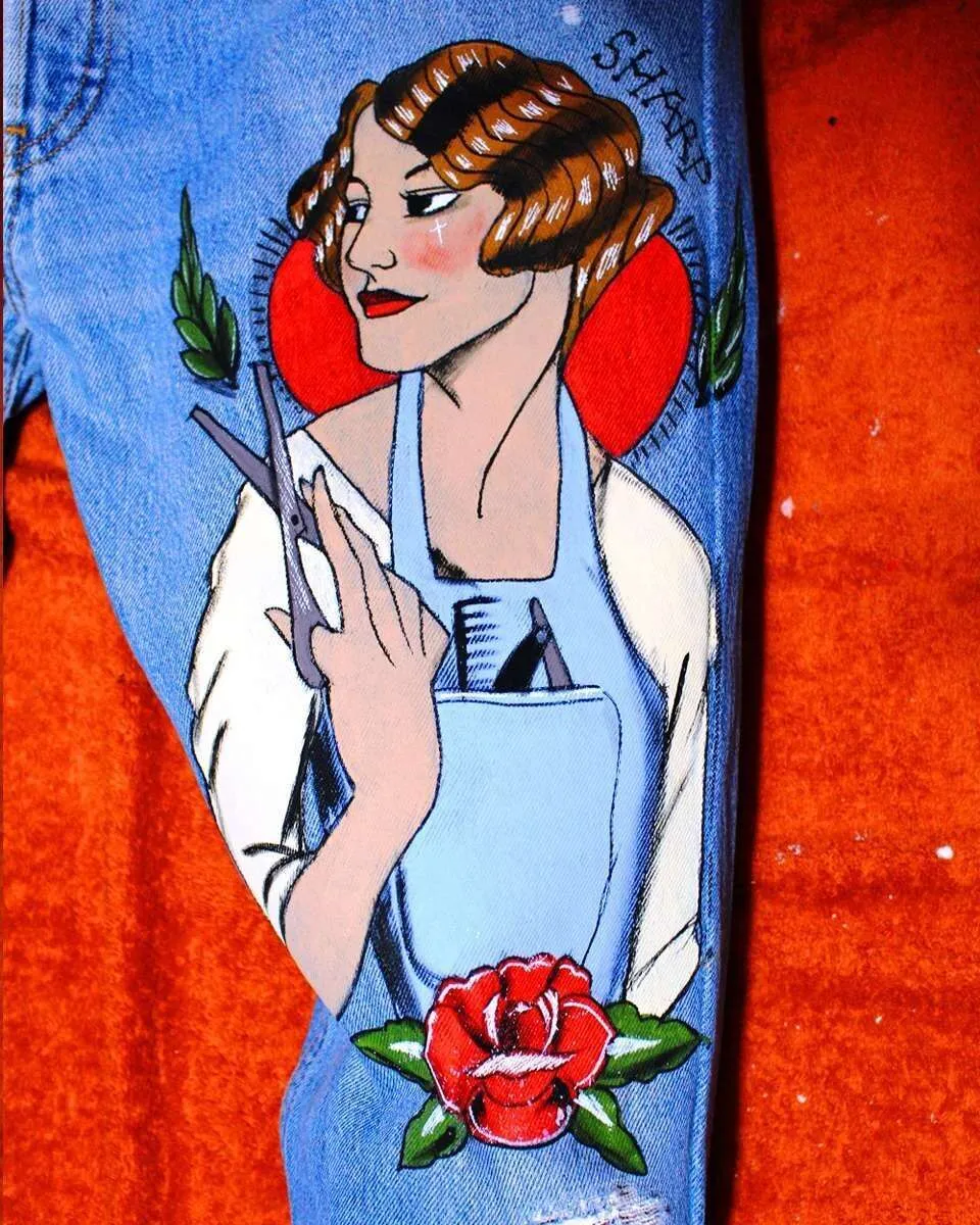 Levi's Vintage Barber jeans dipinti a mano chiaro