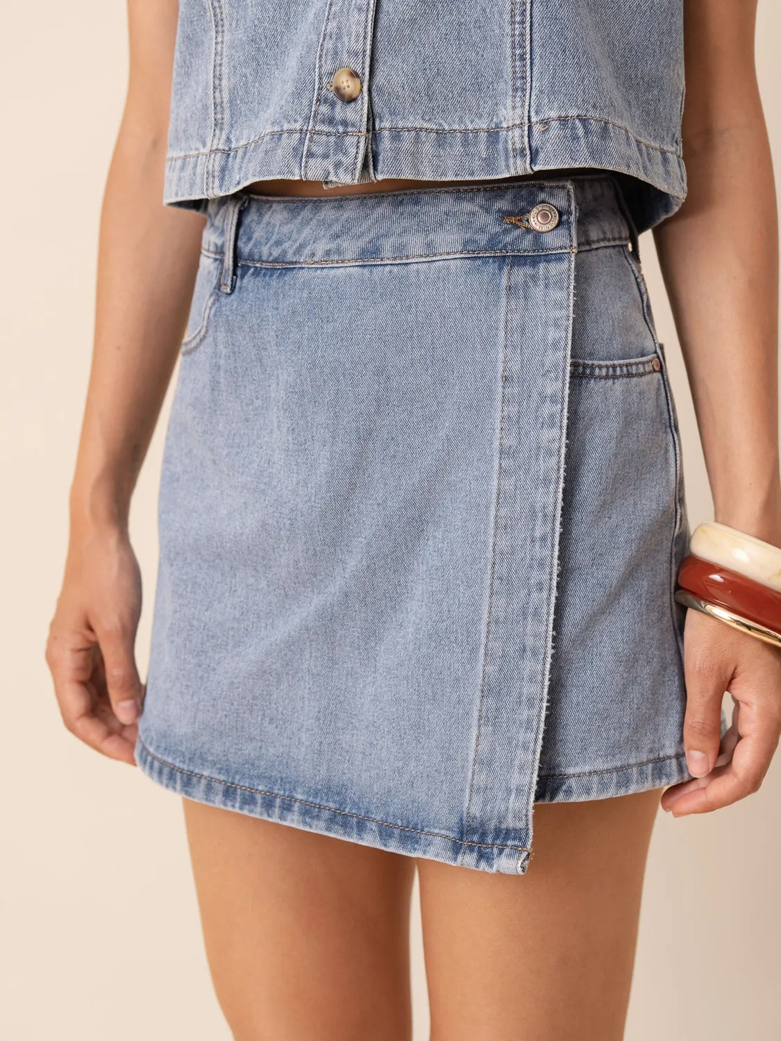 Oraije Jadene gonna shorts denim blu stone