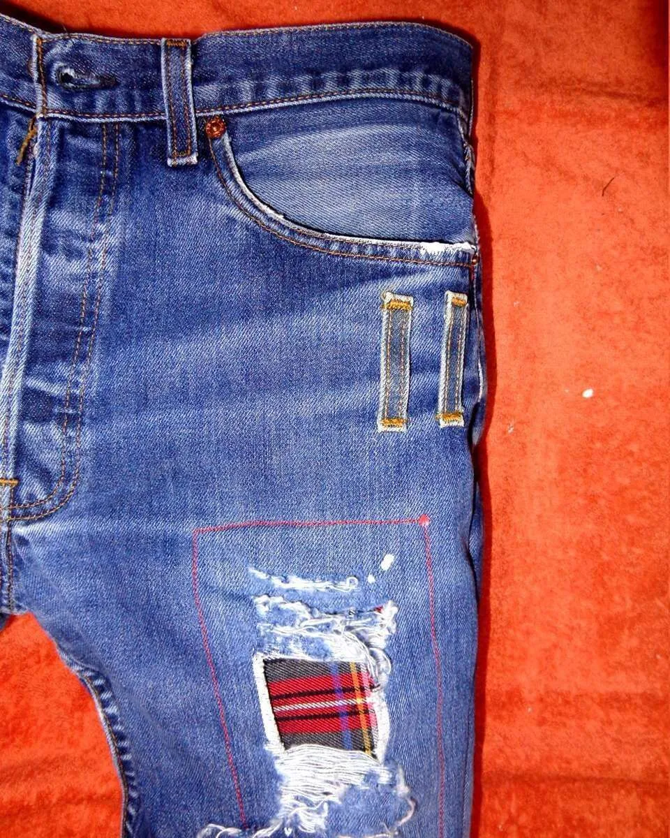 Never Say Never Levi's Vintage Scozzese jeans tasche remake
