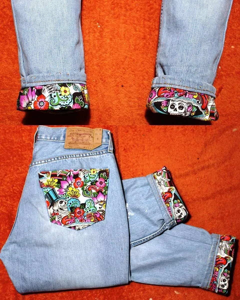 Levi's Vintage Jeans Custom Teschi Fiori Messicani