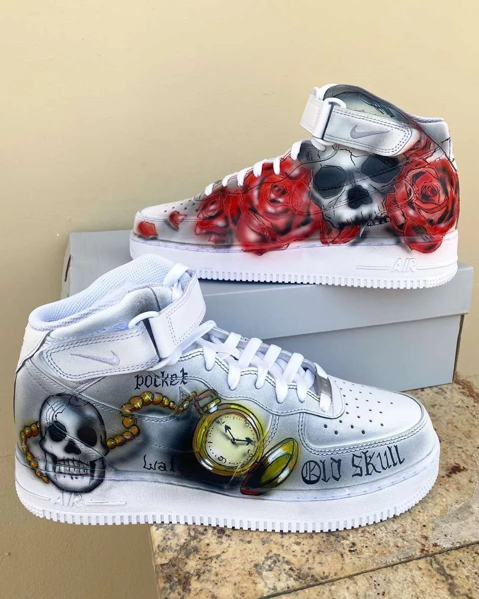 Nike Air Force 1 High Teschi Rose sneakers dipinte a mano