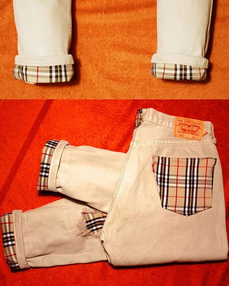 Never Say Never Levi’s Vintage Beige jeans tessuto check personalizzato