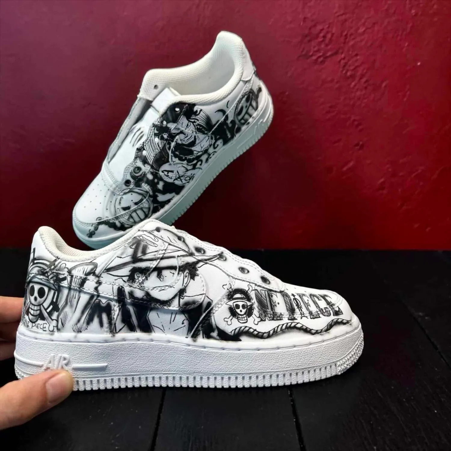 Never Say Never Air Force 1 Luffy Ace sneakers dipinte