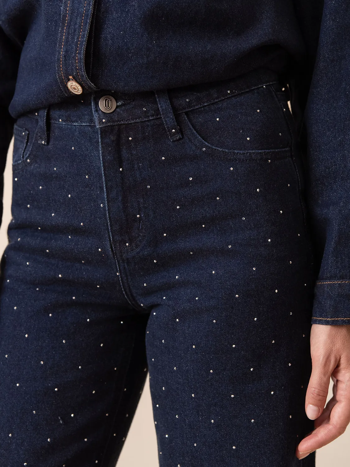Oraije Luxor jeans straight loose strass vita alta