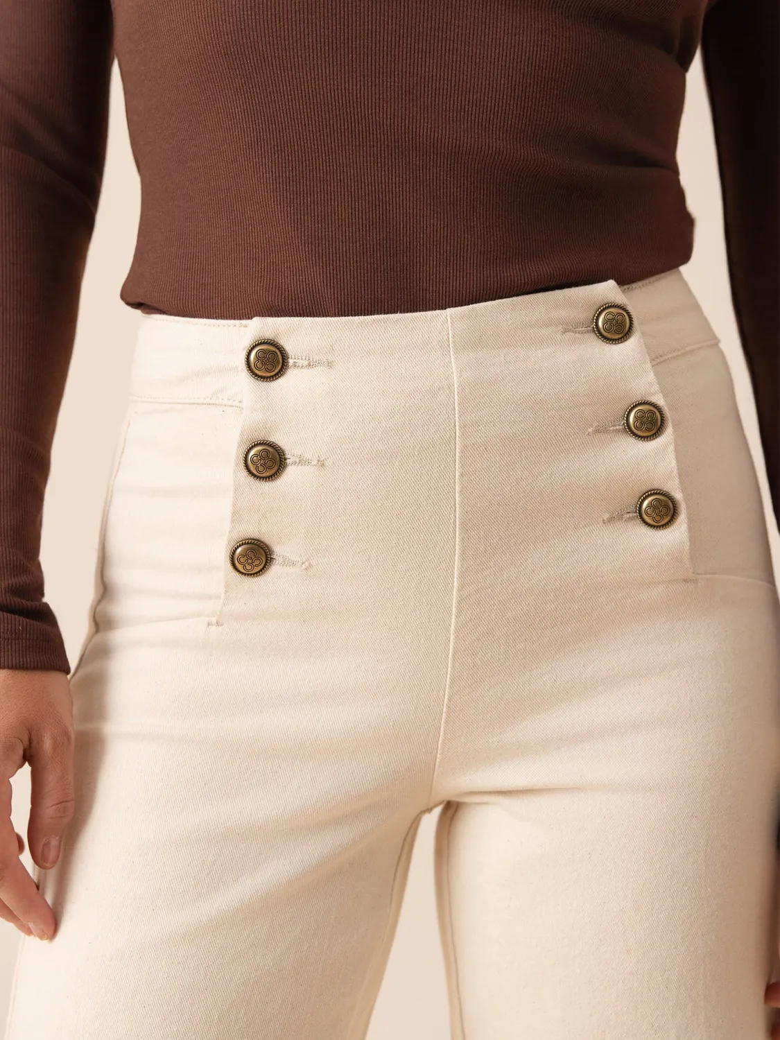 Oraije Victorine jeans wide beige bottoni a ponte