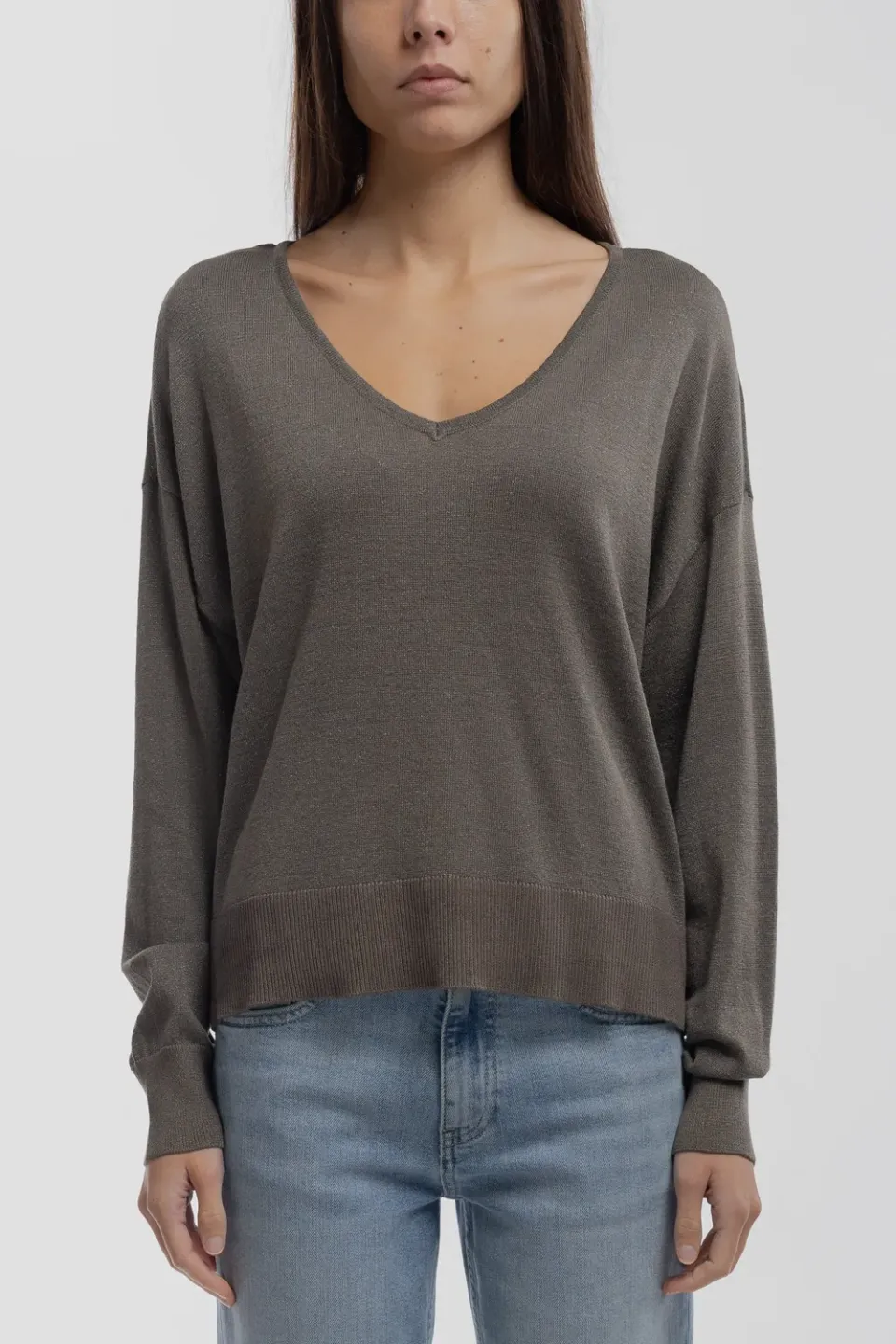 Teddy Smith P-Lizie pull donna kaki lurex scollo V