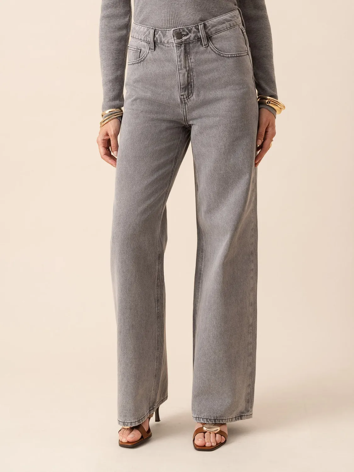 Oraije Celestin jeans wide grigio chiaro