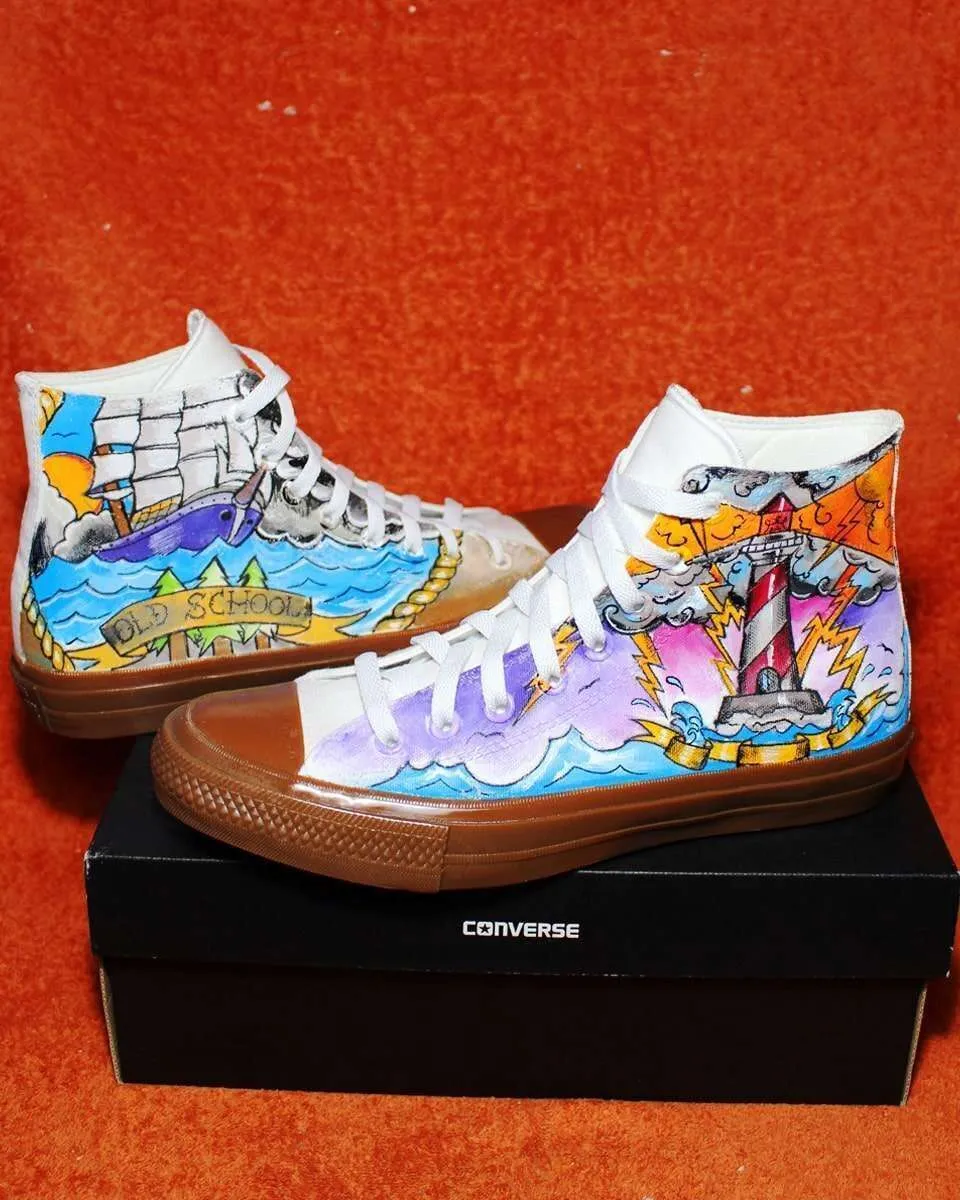 Converse All Star sneakers dipinte faro nave old school