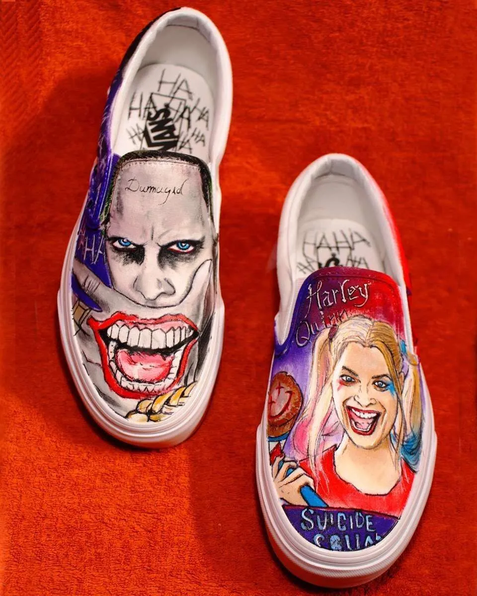 Never Say Never Suicide Squad slip-on dipinte a mano Joker Harley Quinn