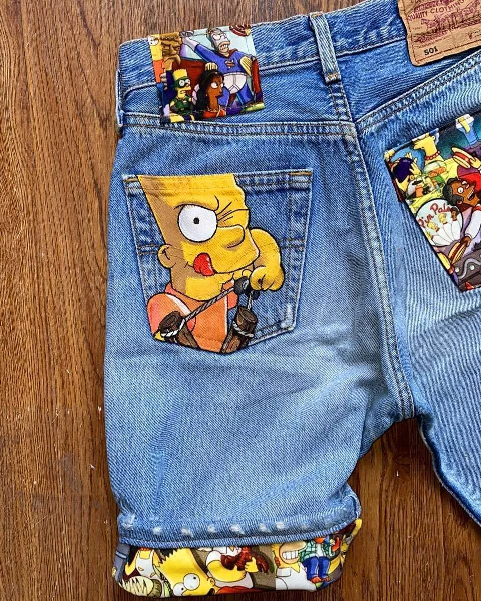 Never Say Never Bermuda Levi's Bart Simpson short jeans dipinto
