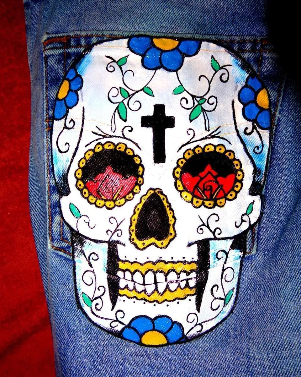 Never Say Never jeans Levi's vintage Teschio Bianco dipinti a mano