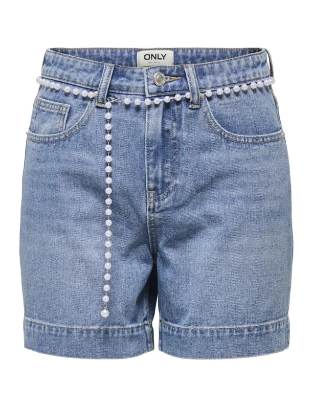 ONLY Onlphine HW shorts L denim con perle