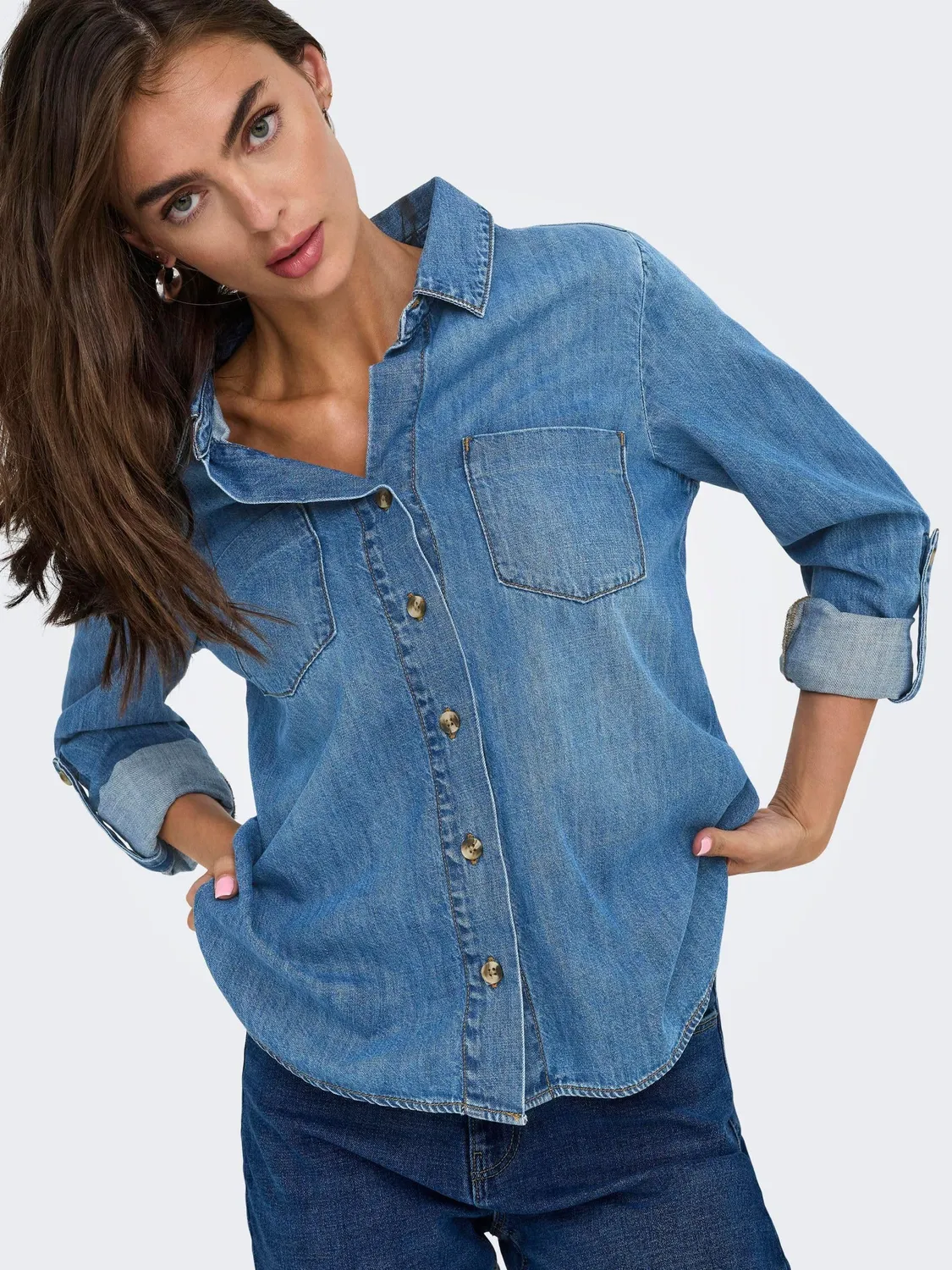 Only Onlyasmin Camicia Denim Donna Blu Medio Lunga