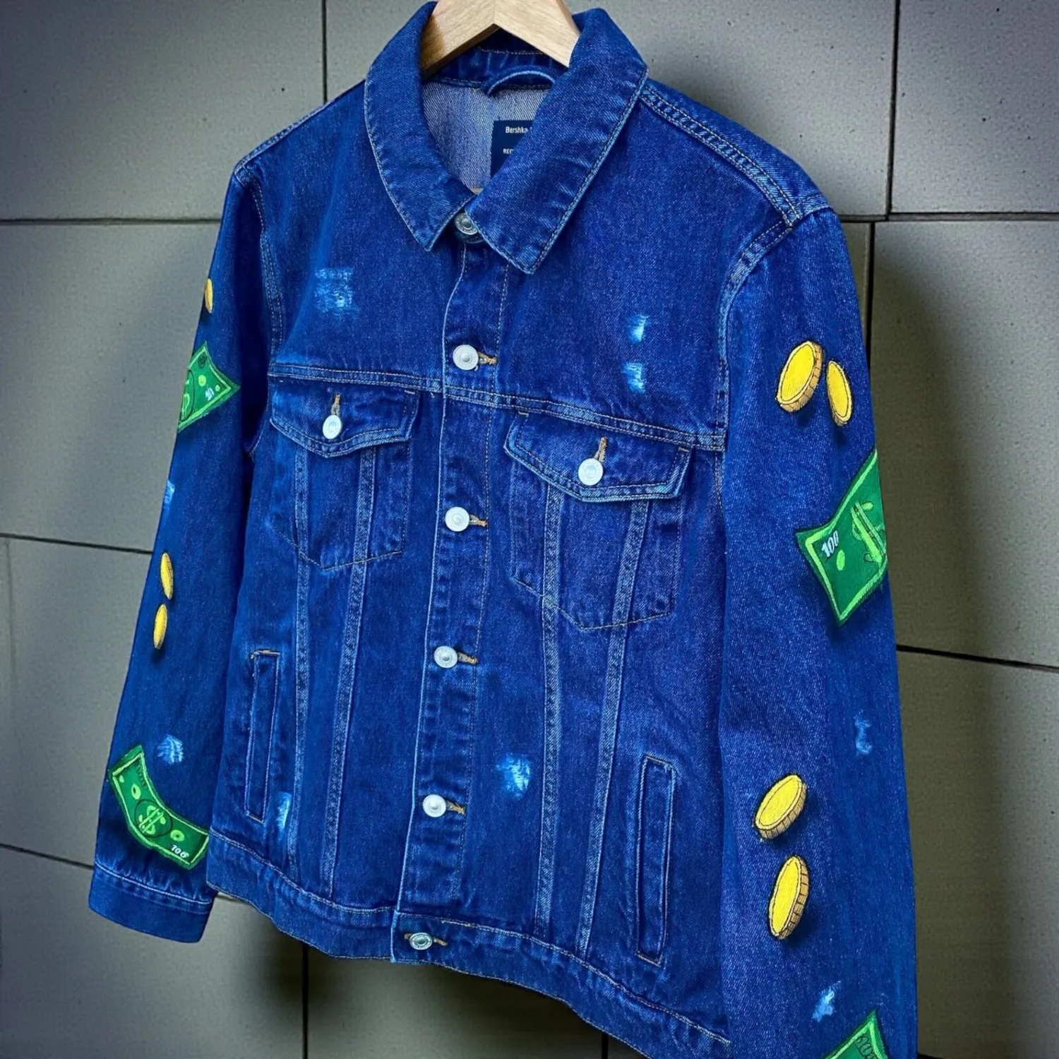 Never Say Never Zio Paperone giubbino jeans dipinto a mano