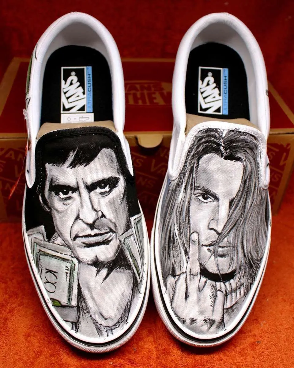 Never Say Never Vans Slip-On Scarface Blow sneakers dipinte a mano