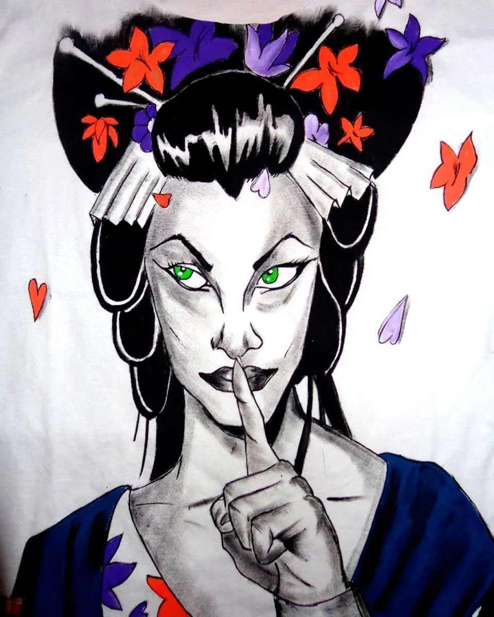 Never Say Never Geisha Giapponese t-shirt dipinta a mano