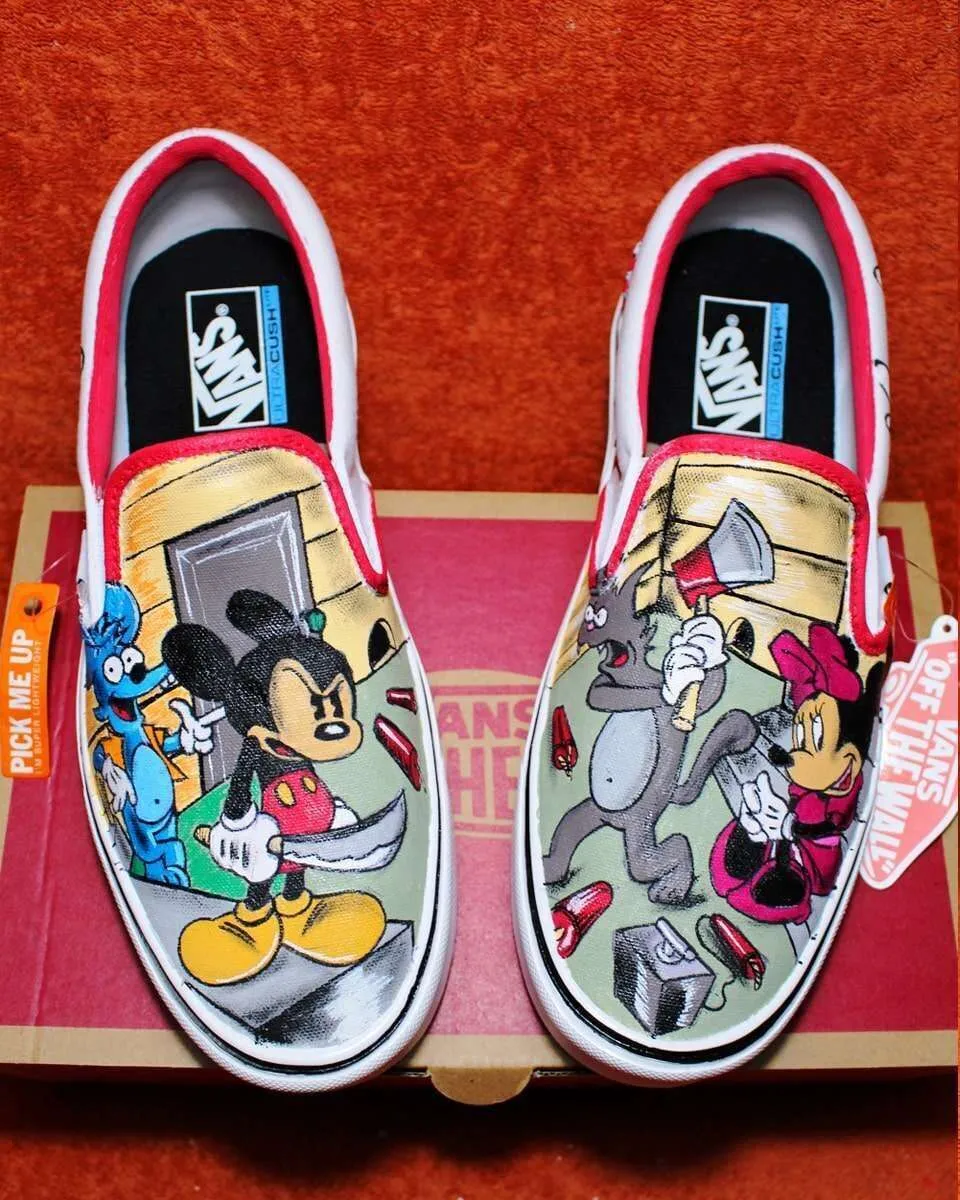 Vans Slip-On Topolino vs Grattachecca e Fichetto scarpe dipinte