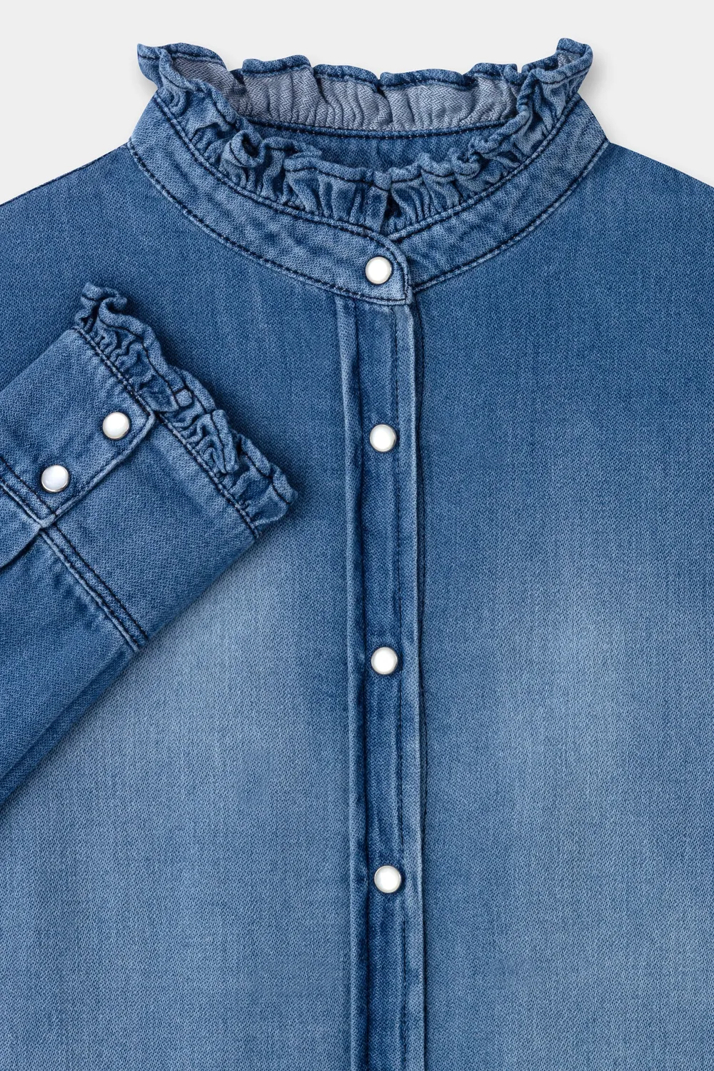 Acquaverde Gaby camicia denim Light Used collo volant