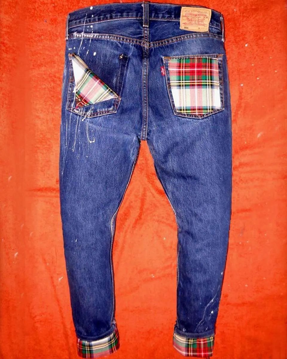 Never Say Never Scozzese Chiaro jeans personalizzati vintage